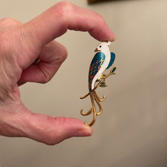 Vintage Enamel Cloisonné Peacock Bird Pin - Brooch - Picture 8 of 16